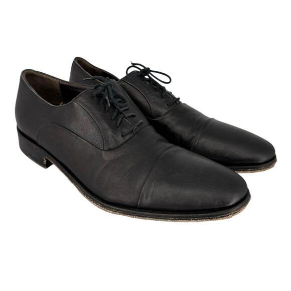 Bruno Magli Cap Toe Oxford Black Leather Mens Shoes Size 8.5 M Dress Italy